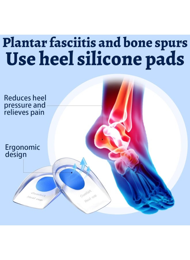 وسائد جل للكعب لتخفيف الألم - عبوة من قطعتين من السيليكون للرجال والنساء، تدعم وتر أخيل، والتهاب اللفافة الأخمصية، ونتوءات الكعب والعظام، وتمتص الصدمات، وتدعم قوس القدم، وهي حشوات أحذية مريحة للرياضة والعمل والوقوف اليومي. - Image 2